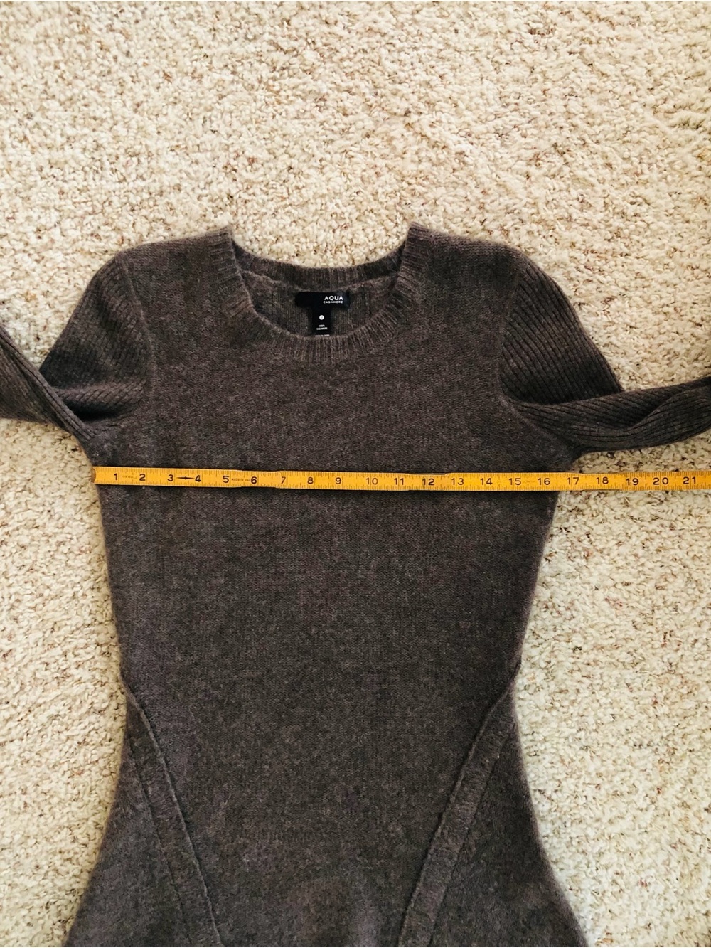 AQUA 100% Cashmere Brown Asymmetric Shark Bite Hem Tunic Sweater M - Picture 12 of 16